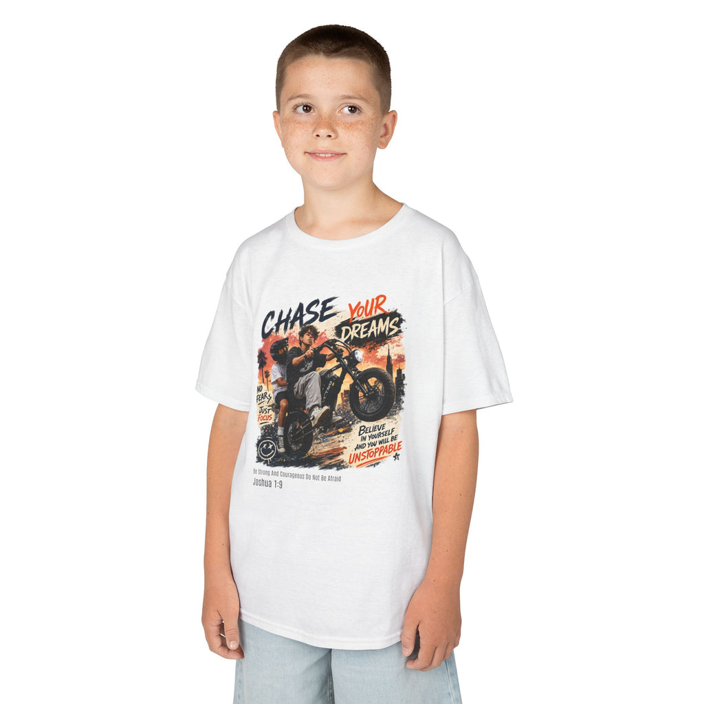 Kids Tee — "Chase Your Dreams" Motorcycle Graphic Shirt