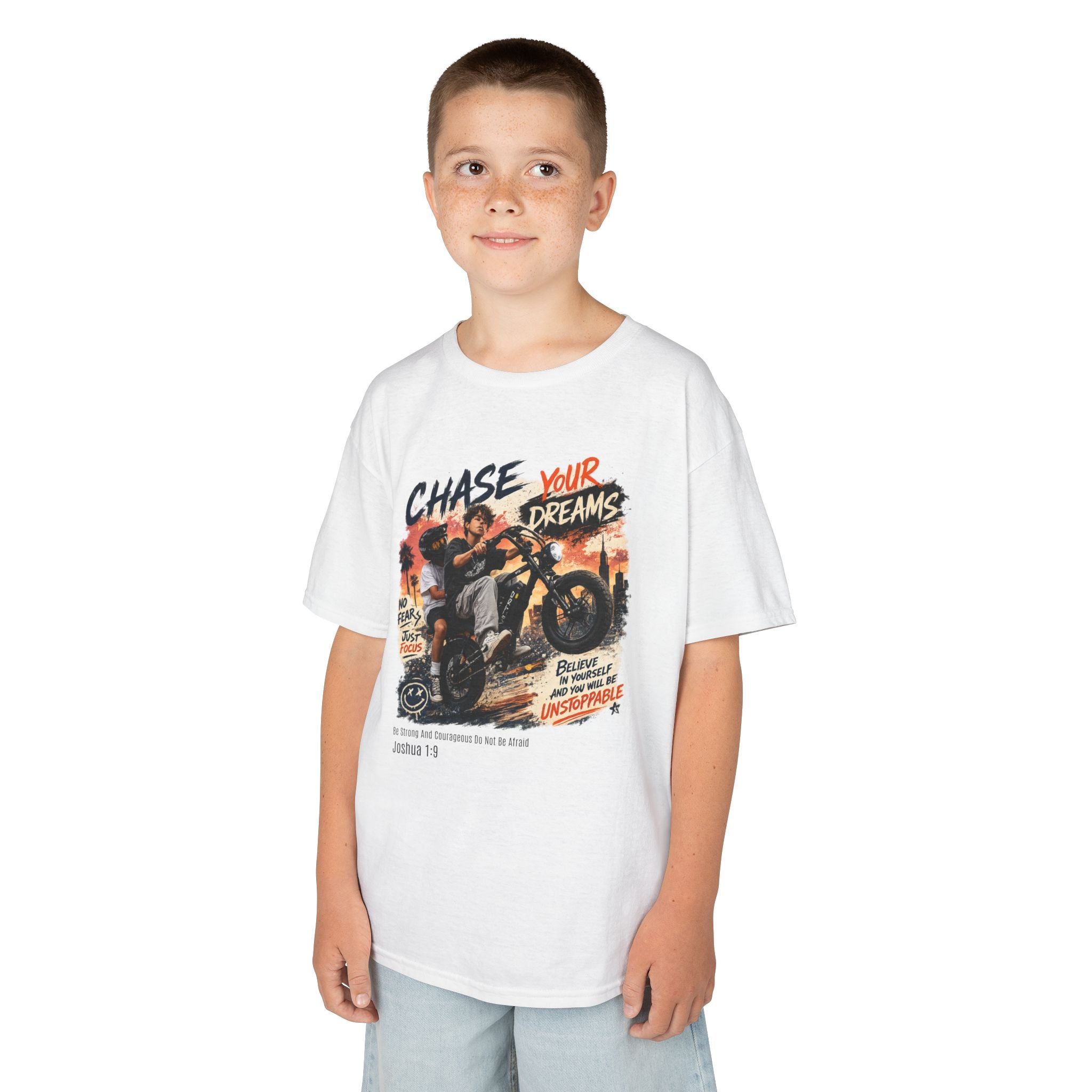 Kids Tee — "Chase Your Dreams" Motorcycle Graphic Shirt