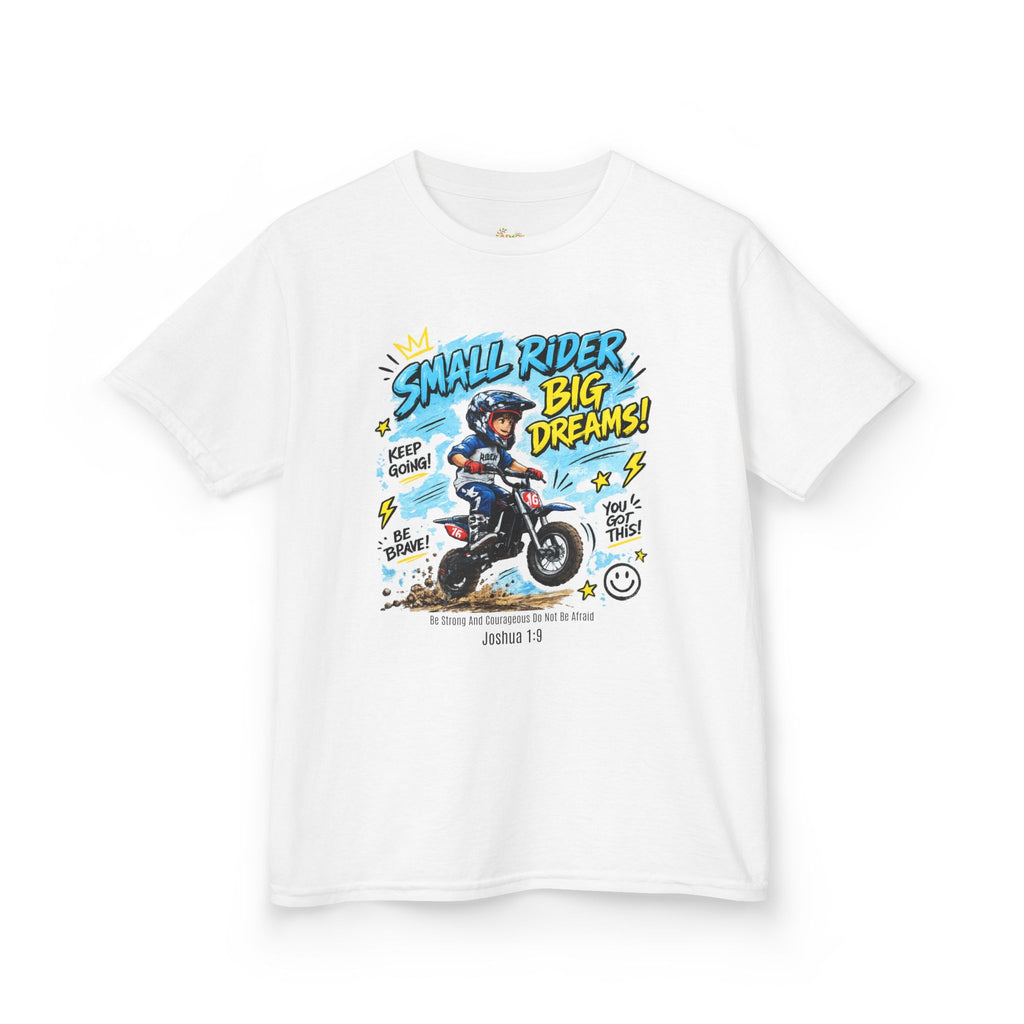 Kids Tee — "Small Rider, Big Dreams" Motorcycle Graphic Shirt