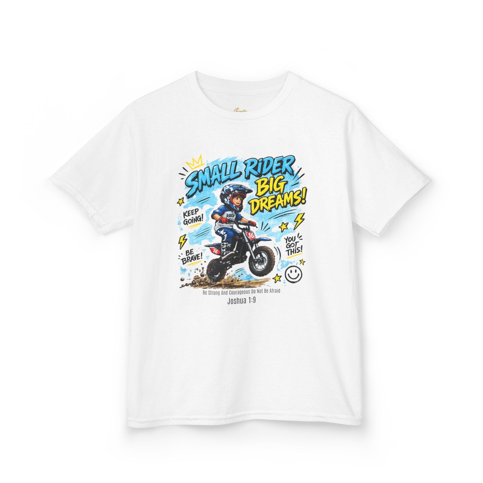 Kids Tee — "Small Rider, Big Dreams" Motorcycle Graphic Shirt
