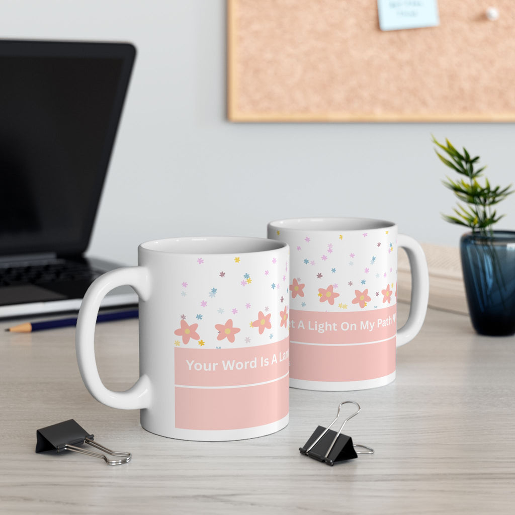 Inspirational Floral Psalm Mug - “Your Word Is A Lamp For My Feet” Ceramic Coffee Cup