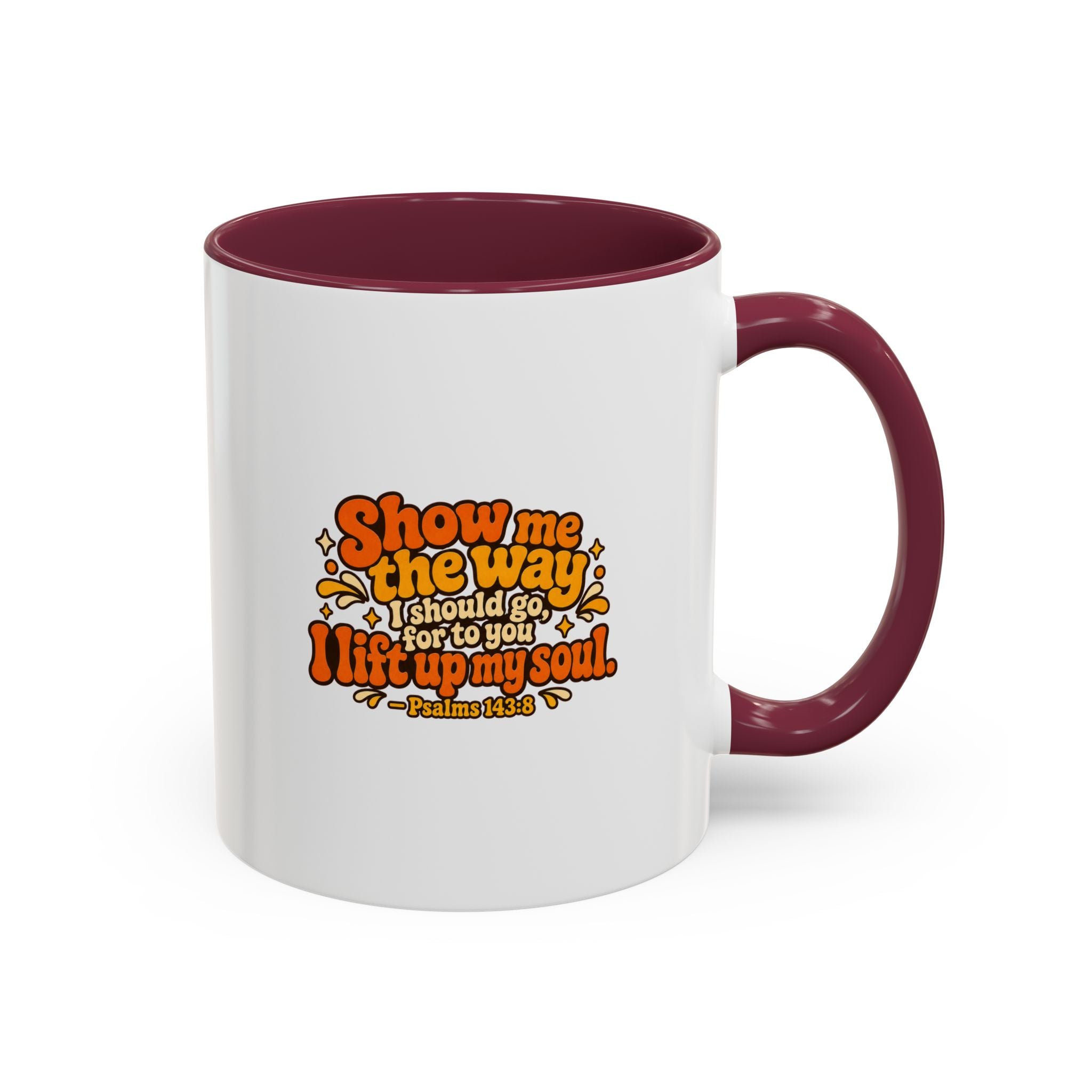 Inspirational Psalm 143:8 Coffee Mug — ‘Show Me The Way’ Retro Scripture Ceramic Mug (11oz/15oz) 2607024