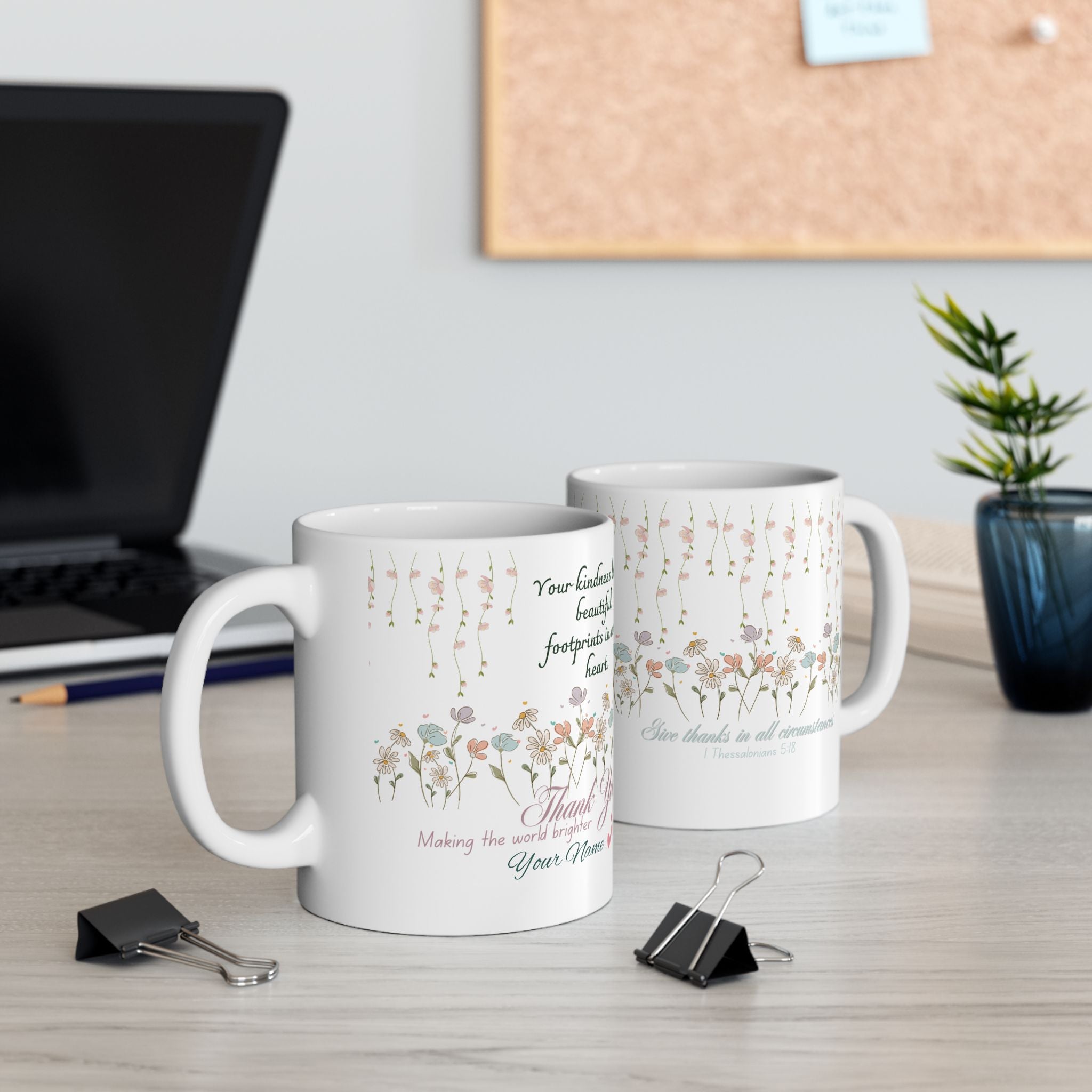Custom Floral For Thank You Ceramic Coffee Mug   | Love Leaves Beautiful Marks | Memorial Coffee Cup (11oz, 15oz) 2607036