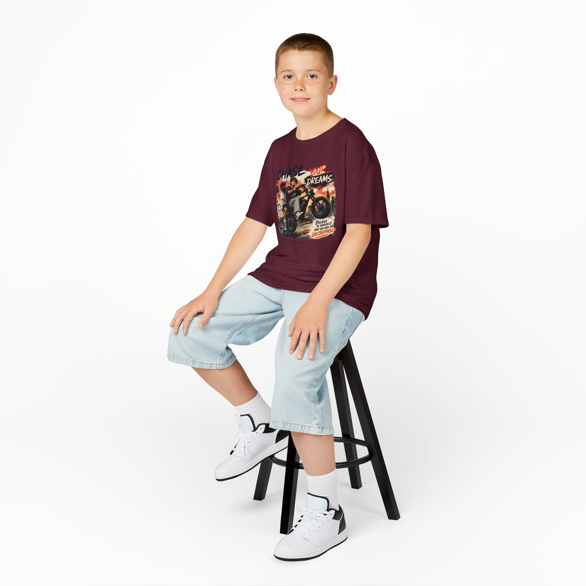 Kids Tee — "Chase Your Dreams" Motorcycle Graphic Shirt