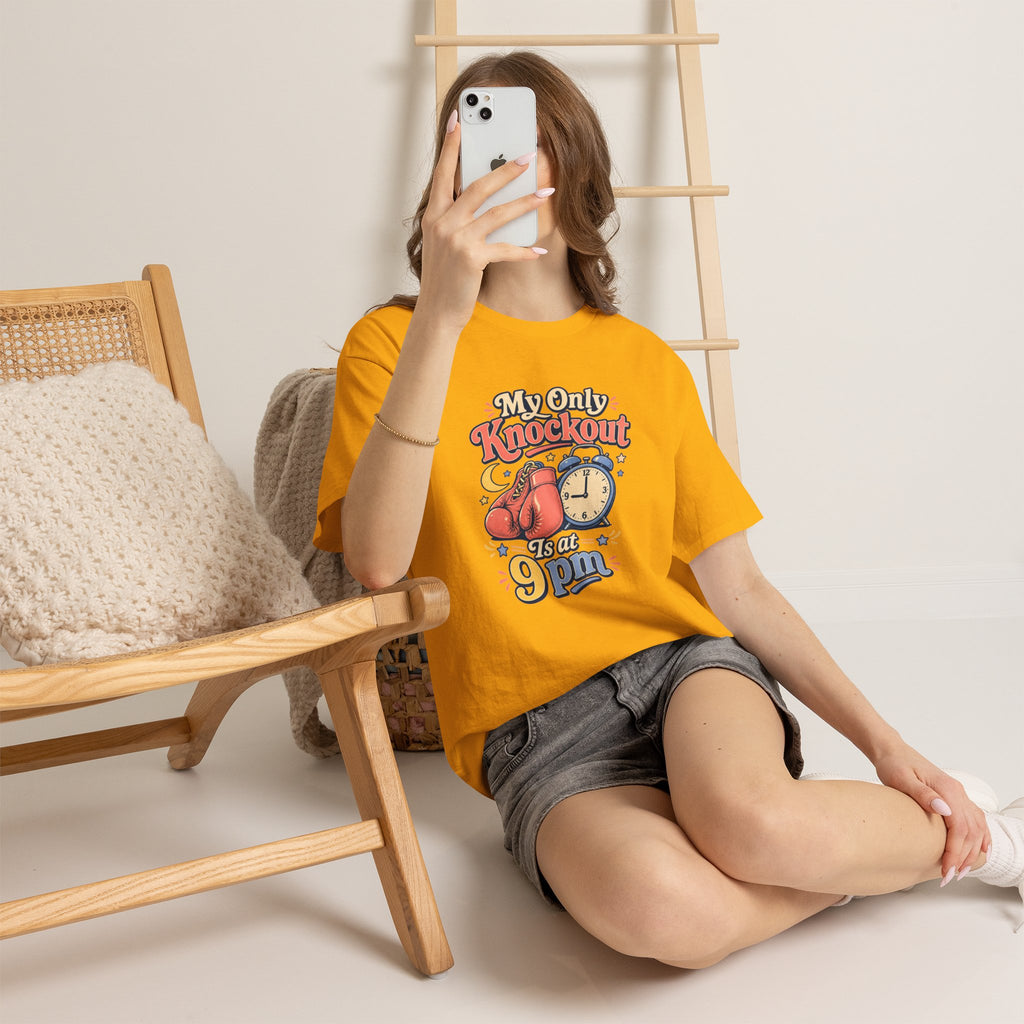 My Only Knockout Is at 9PM T-Shirt |  Funny Night Owl Boxing Graphic Tee  2607044