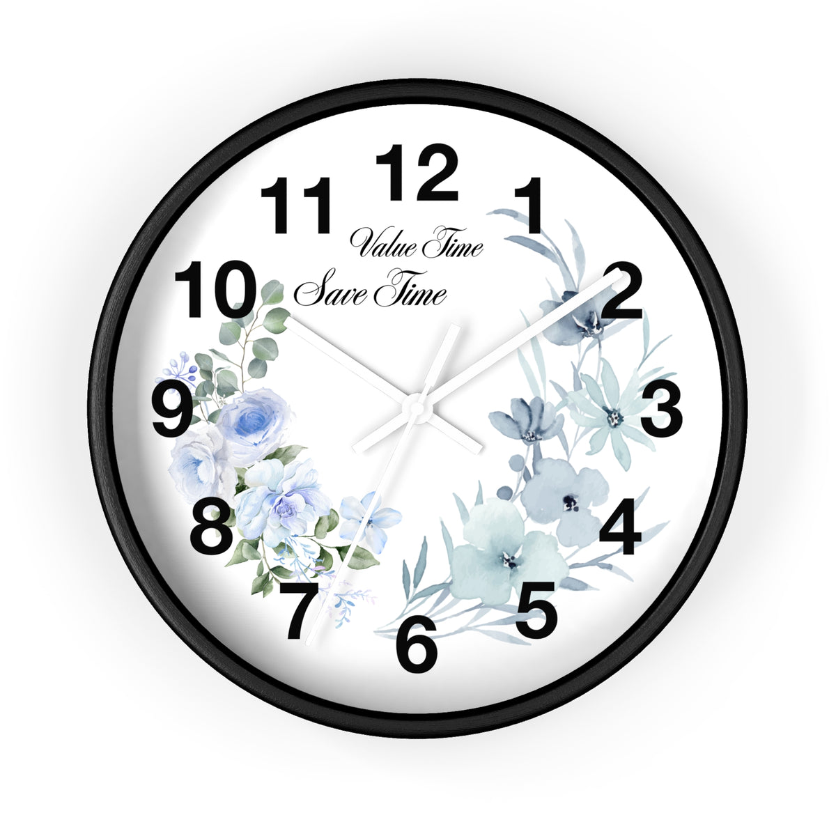 Floral Wall Clock | Value Time Save Time | Elegant Blue Rose Home Decor 2607048