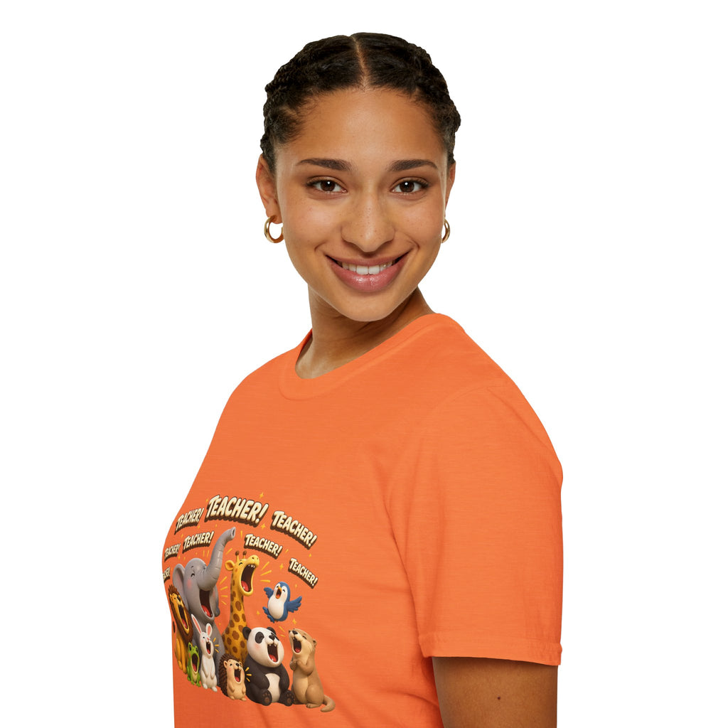 Cute Jungle Animals Saying TEACHER! T-Shirt | Elephant Giraffe Lion Penguin Design
