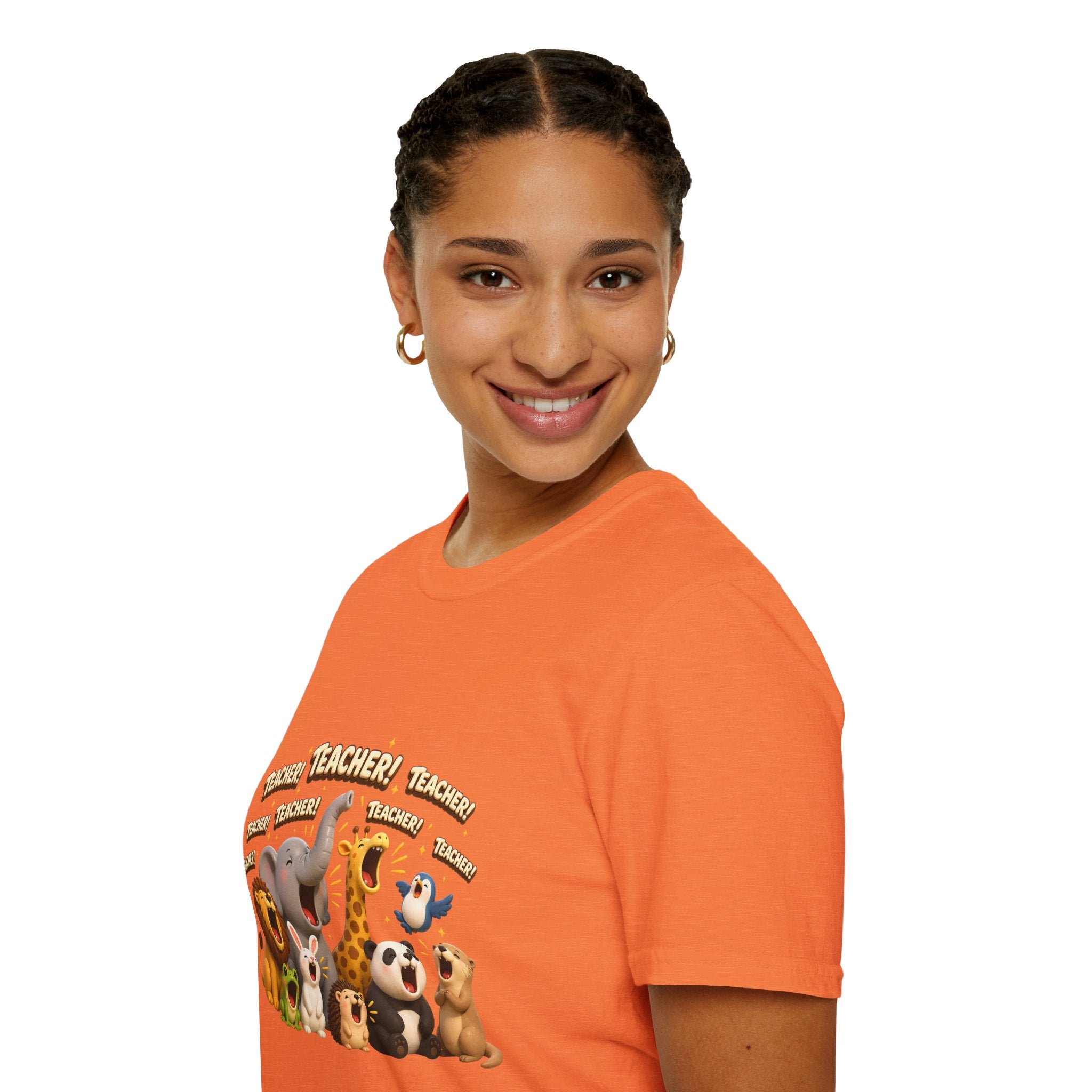 Cute Jungle Animals Saying TEACHER! T-Shirt | Elephant Giraffe Lion Penguin Design