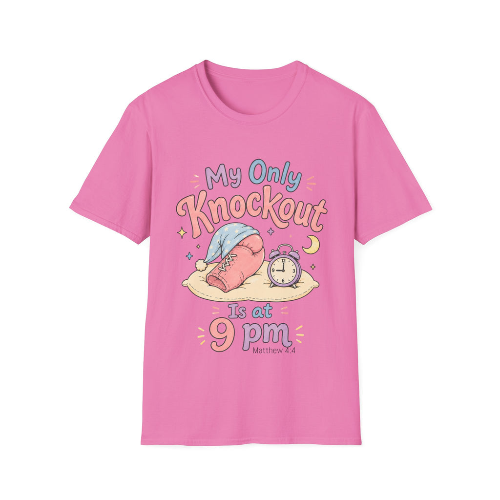 T-Shirt — "My Only Knockout Is at 9 PM" Cute Sleepy Boxing Cartoon Tee