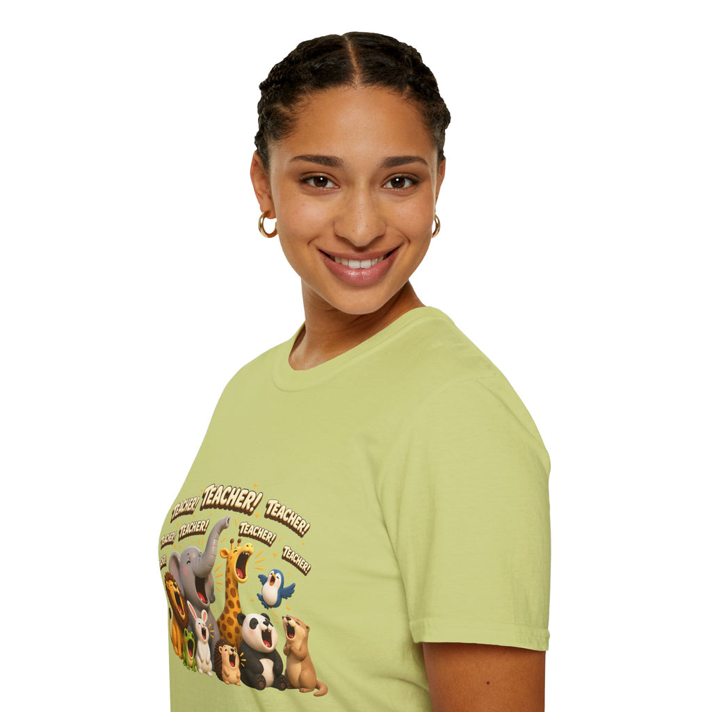 Cute Jungle Animals Saying TEACHER! T-Shirt | Elephant Giraffe Lion Penguin Design