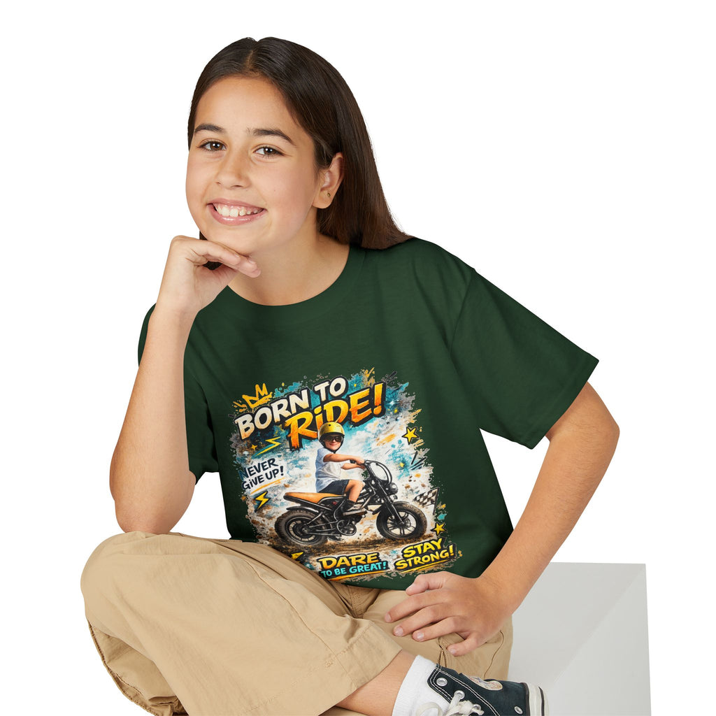Youth Motorcycle T-Shirt — Born to Ride Graphic Tee for Boys & Girls (Dare to Be Great) 2607042