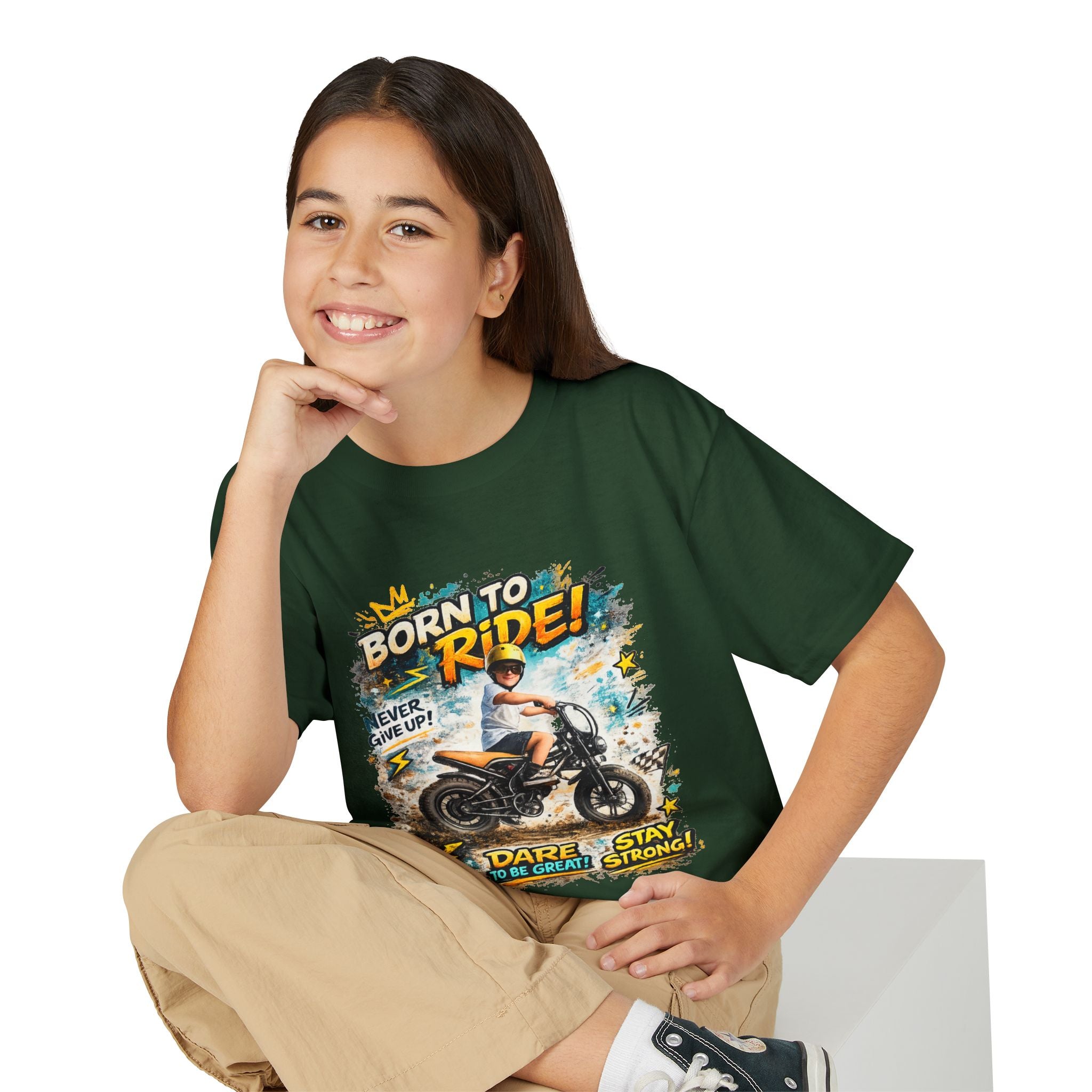 Youth Motorcycle T-Shirt — Born to Ride Graphic Tee for Boys & Girls (Dare to Be Great) 2607042