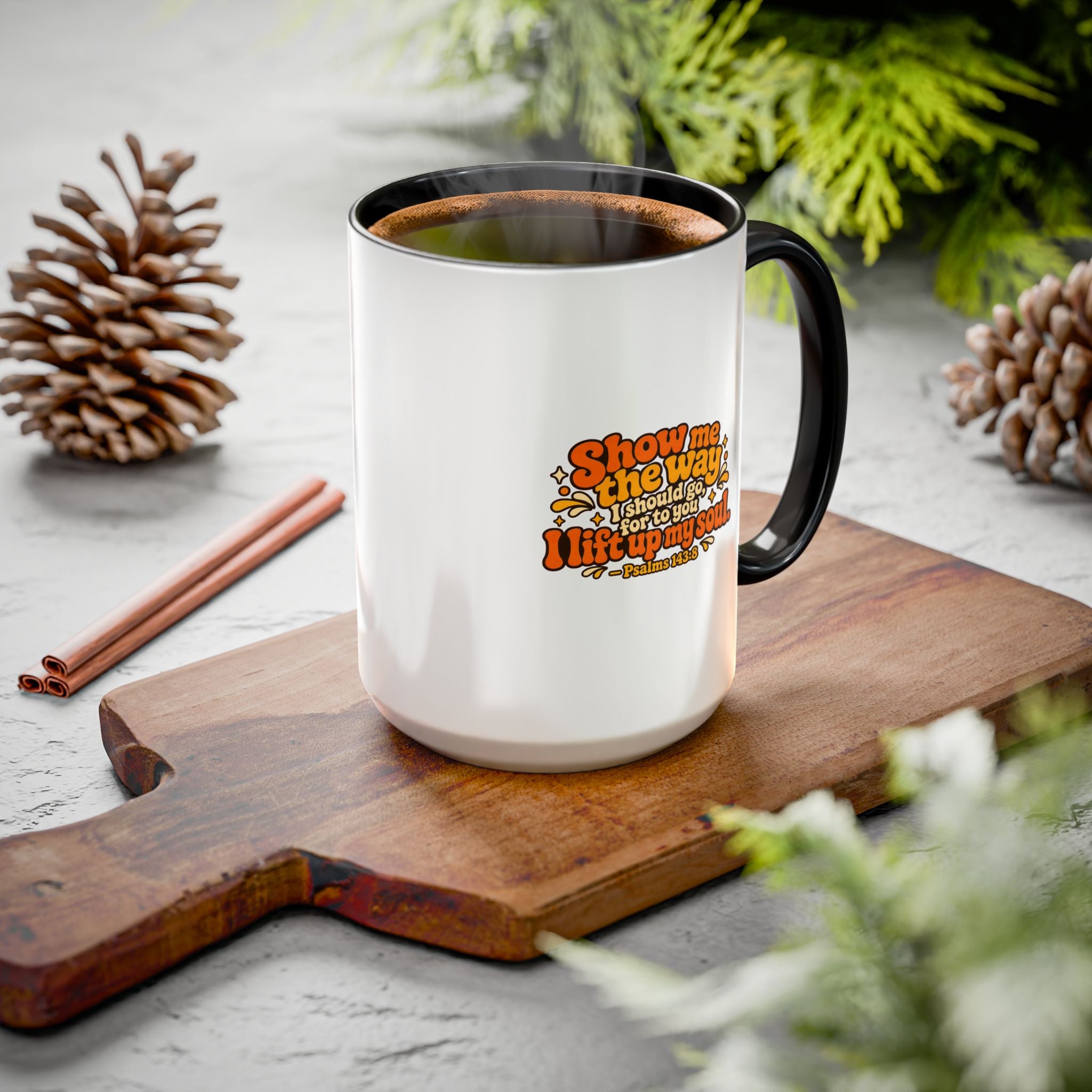 Inspirational Psalm 143:8 Coffee Mug — ‘Show Me The Way’ Retro Scripture Ceramic Mug (11oz/15oz)
