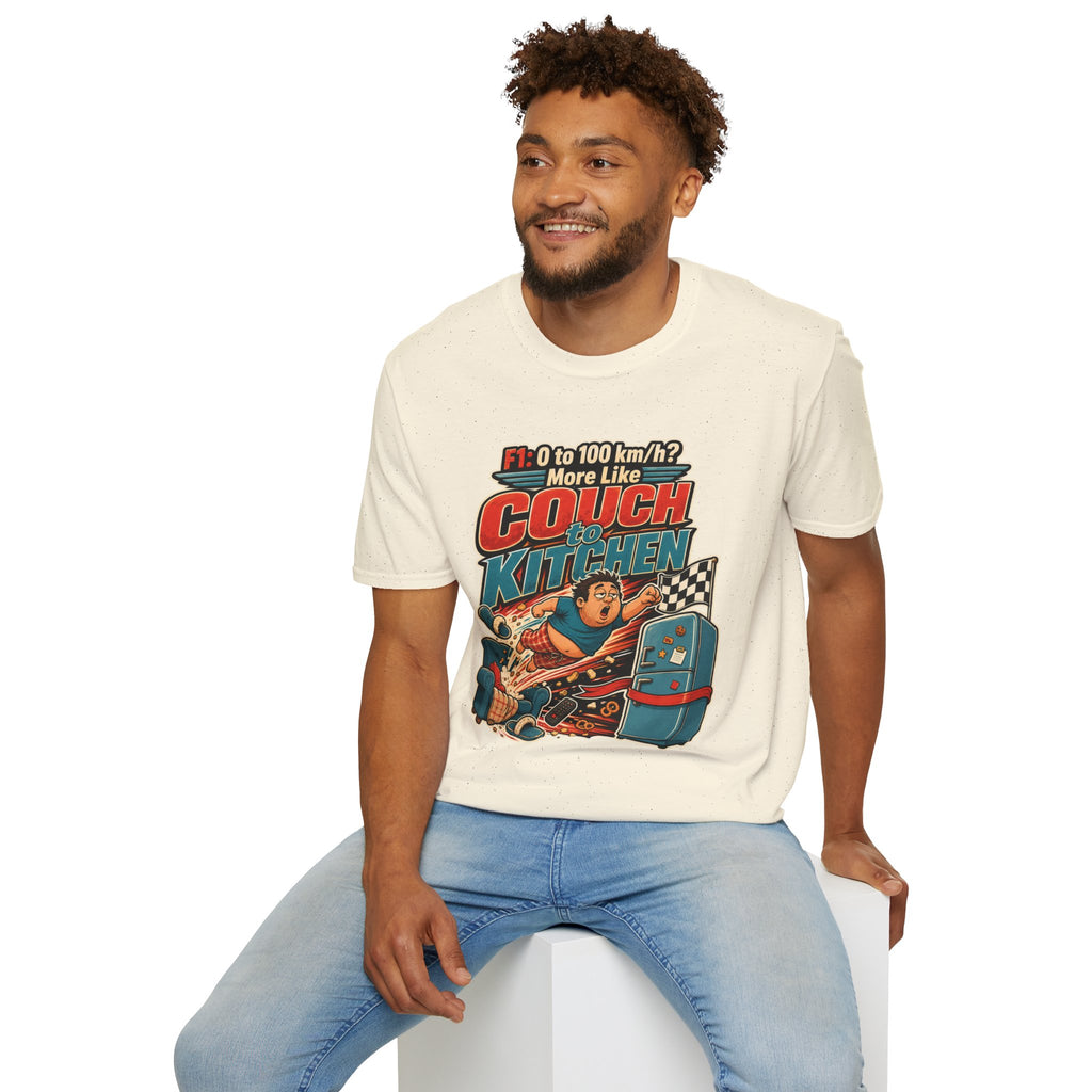 Couch to Kitchen Graphic T-Shirt – Funny F1 0-100 km/h Racing Humor Tee