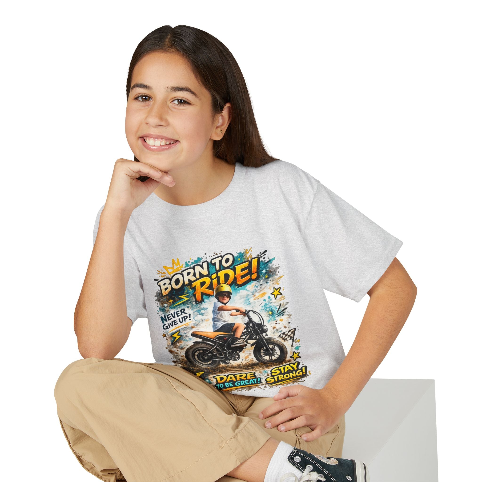 Youth Motorcycle T-Shirt — Born to Ride Graphic Tee for Boys & Girls (Dare to Be Great) 2607042