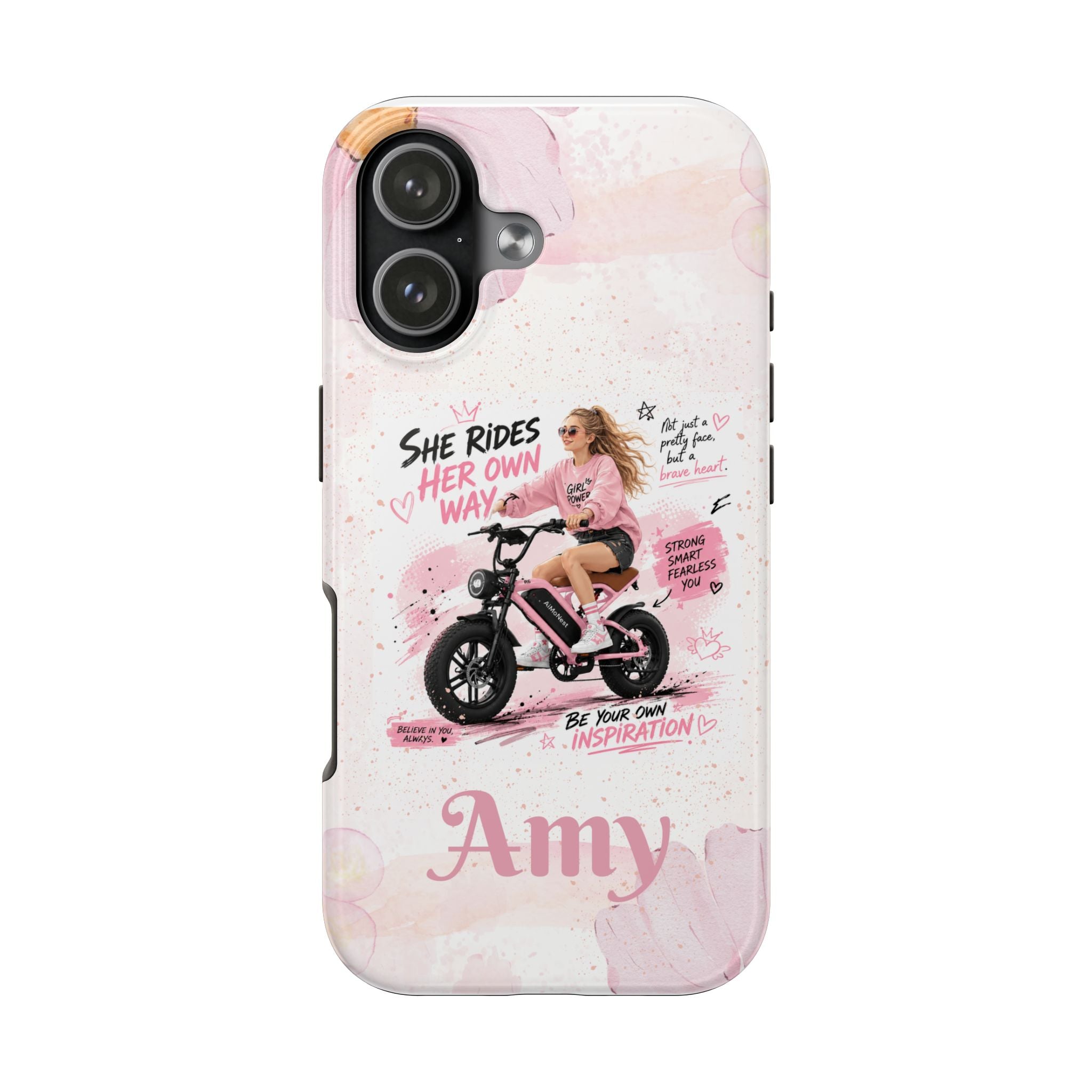 Custom Tough Phone Case — Personalized | She Rides Her Own Way |  Pink Biker Design (Name) 2607038