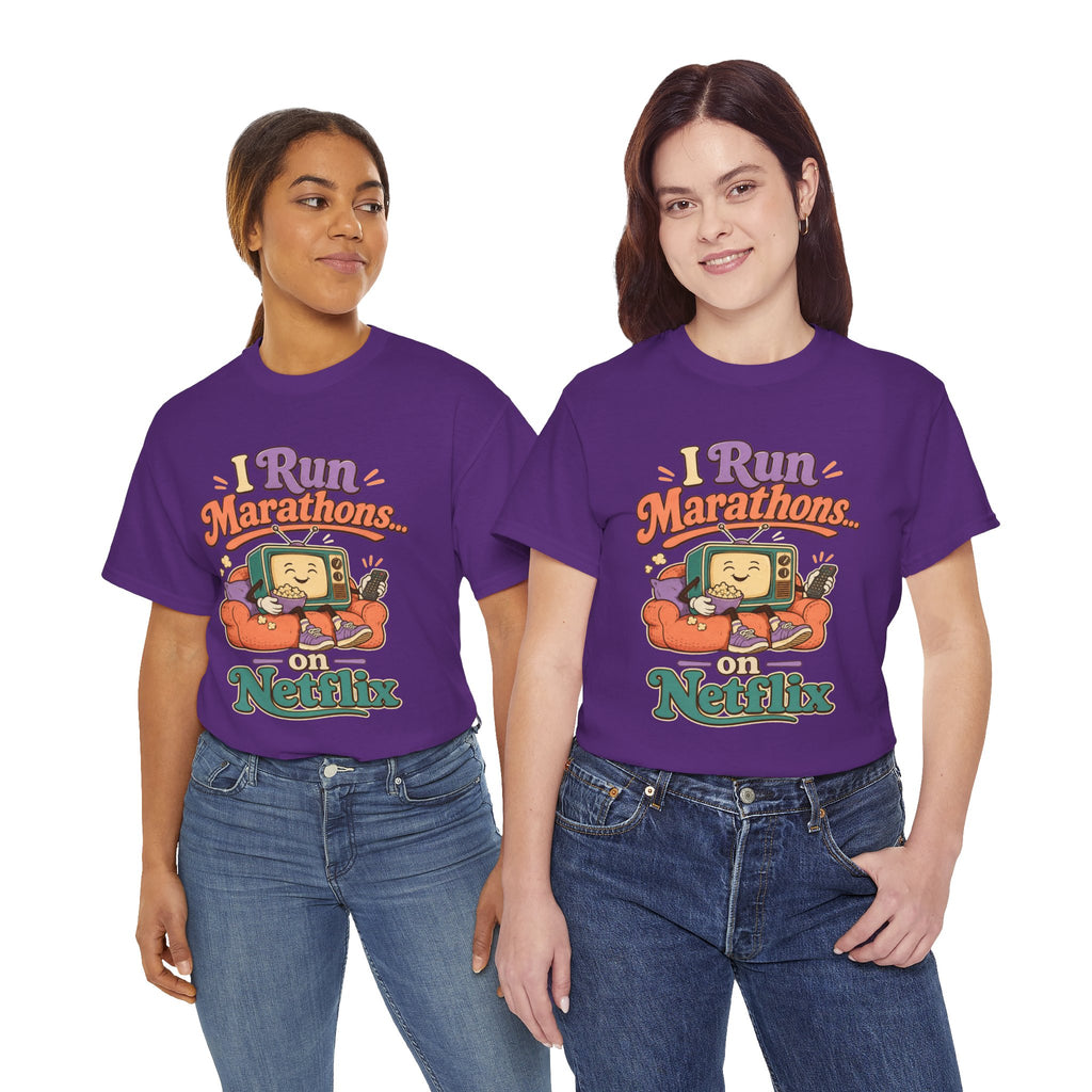 TV Marathon Tee — "I Run Marathons on Netflix" Funny Binge-Watching Shirt
