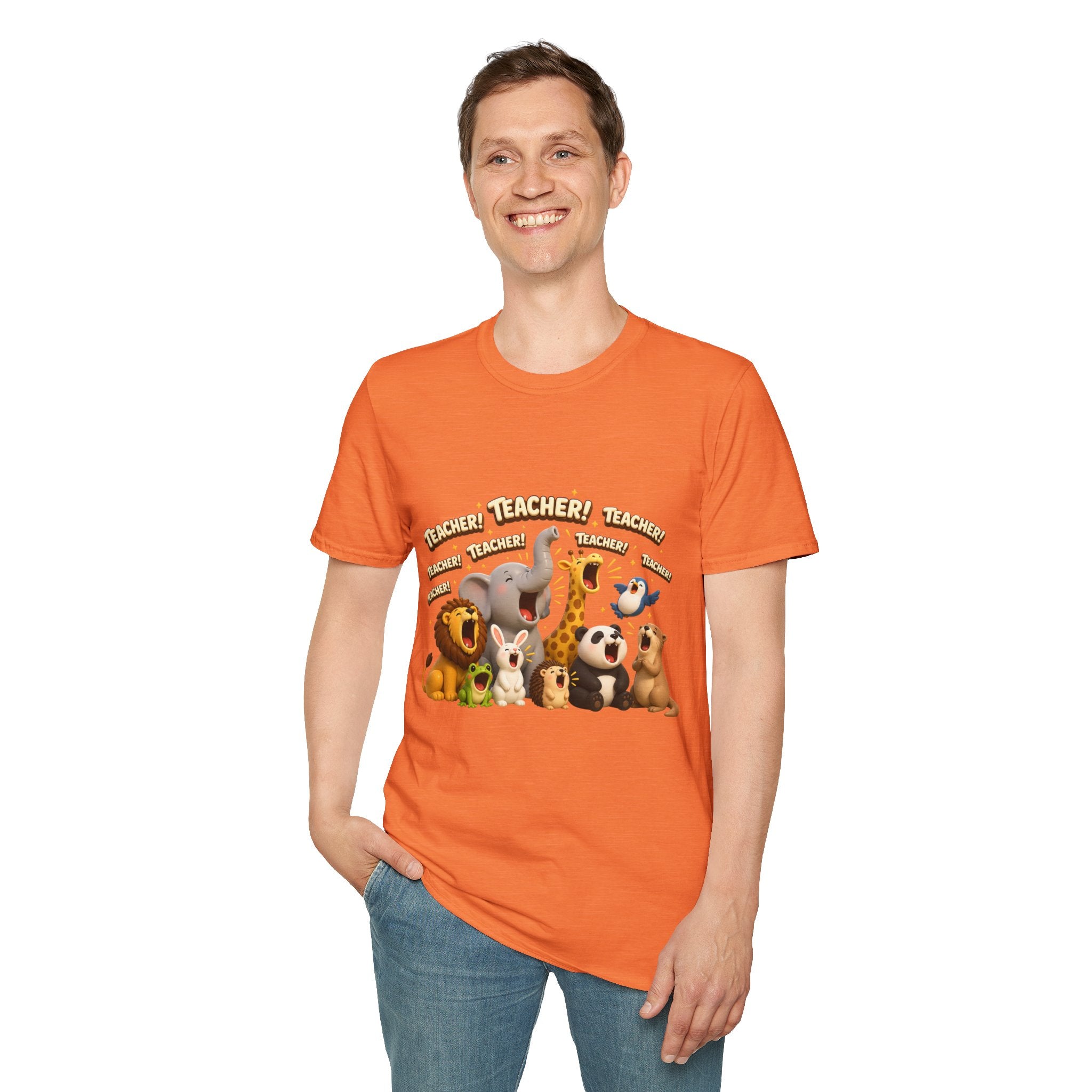 Cute Jungle Animals Saying TEACHER! T-Shirt | Elephant Giraffe Lion Penguin Design