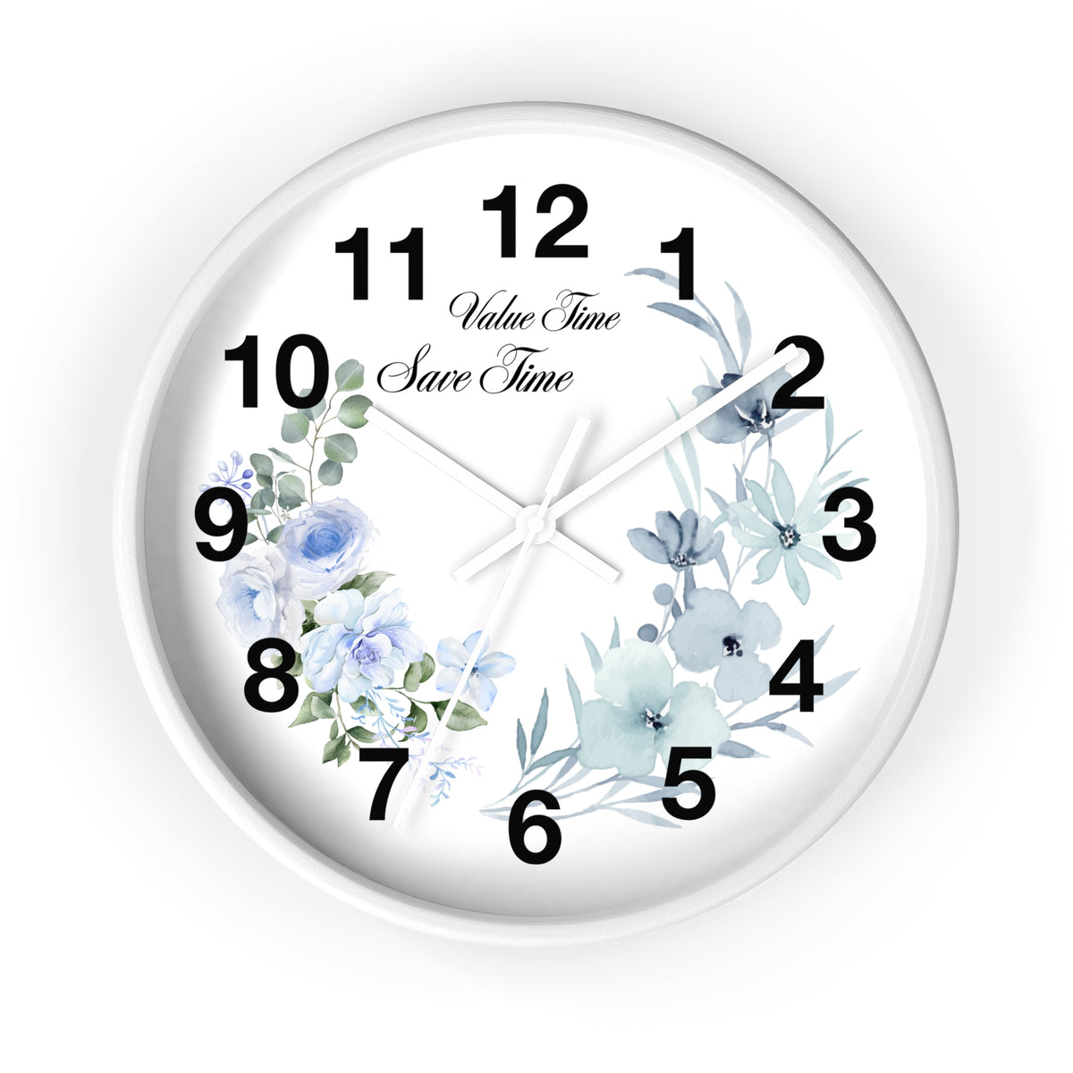 Floral Wall Clock | Value Time Save Time | Elegant Blue Rose Home Decor 2607048