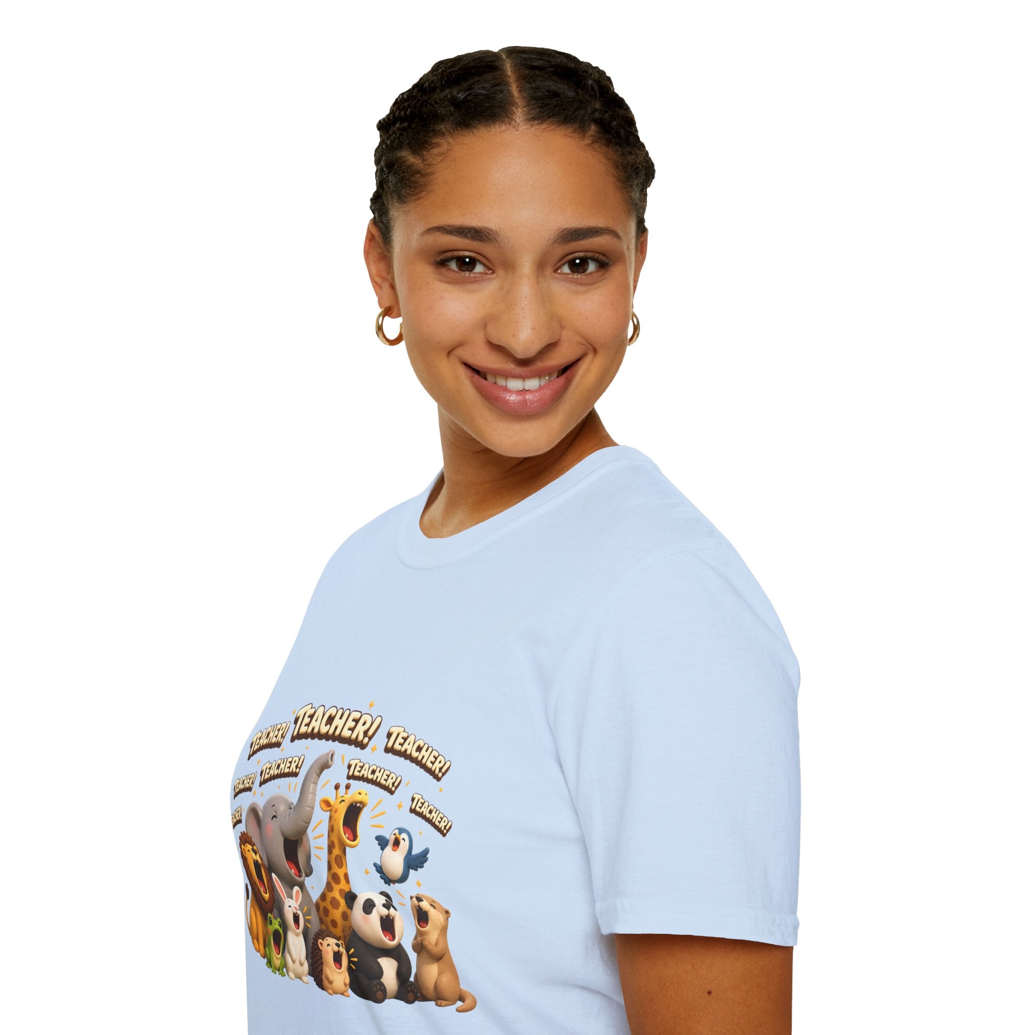 Cute Jungle Animals Saying TEACHER! T-Shirt | Elephant Giraffe Lion Penguin Design