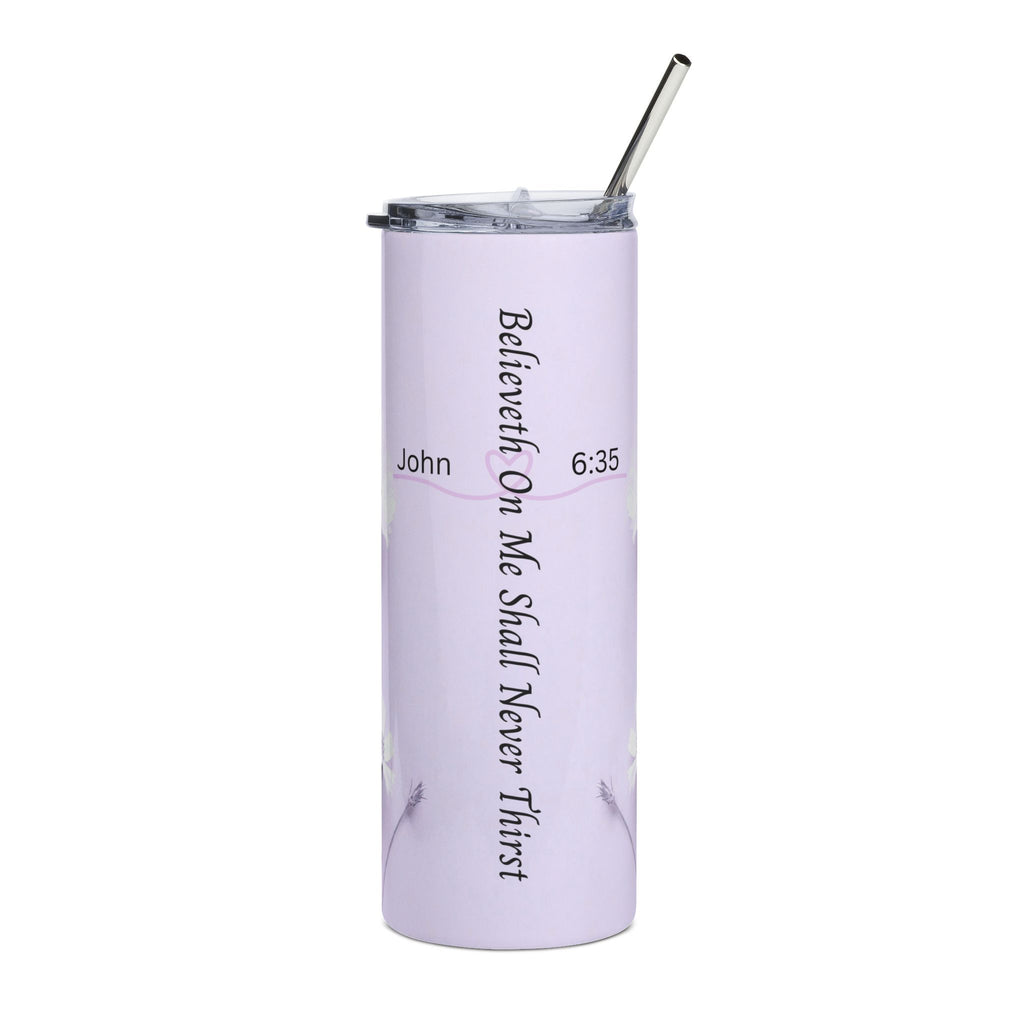 Christian Floral 20oz Stainless Tumbler | Believeth On Me Shall Never Thirst (John 6:35) Purple - 2607051