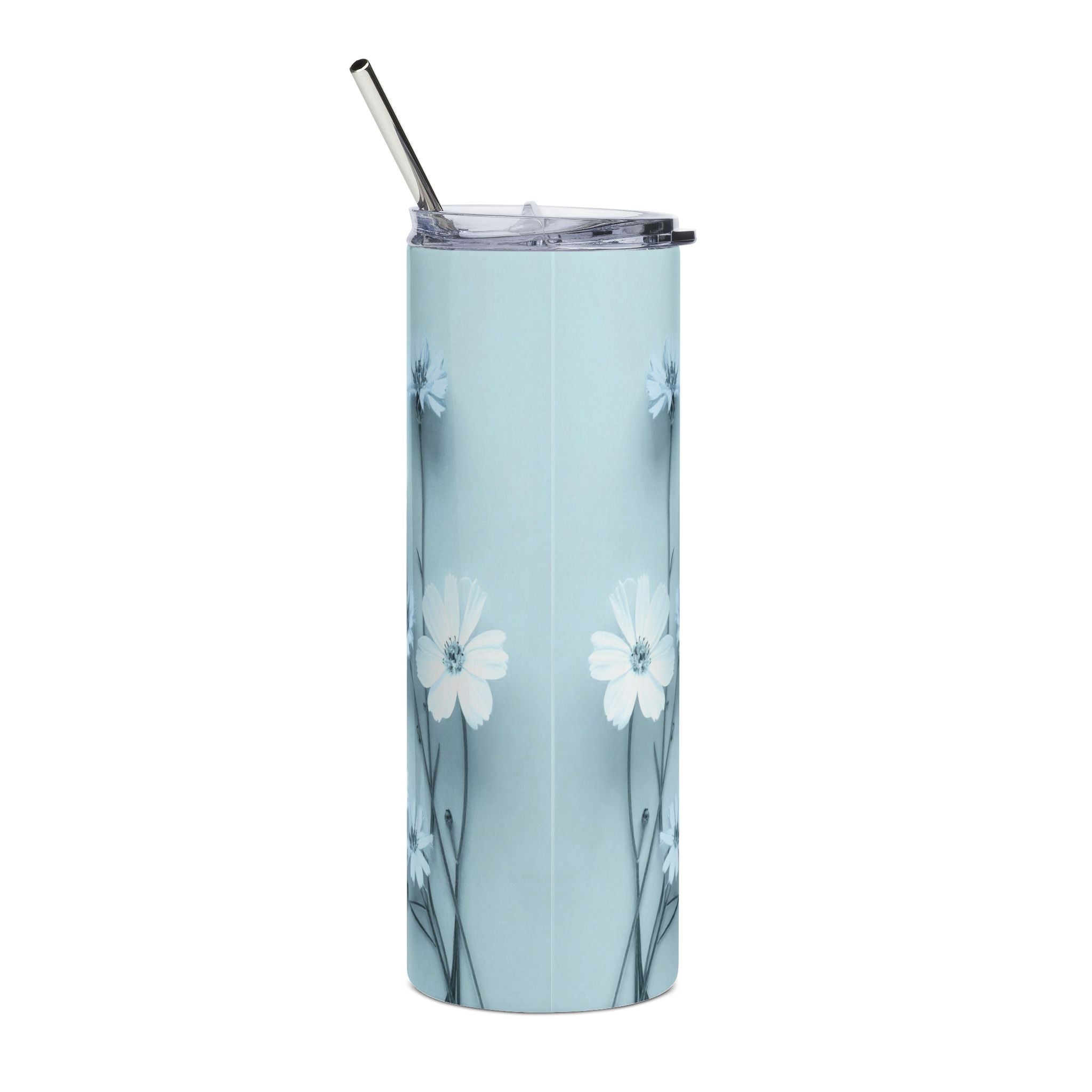 Christian Floral 20oz Stainless Tumbler | Believeth On Me Shall Never Thirst (John 6:35) - Blue 2607049