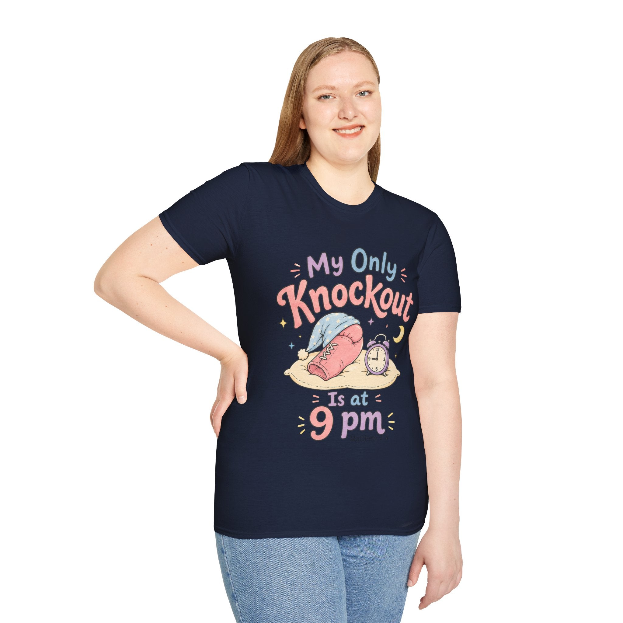 T-Shirt — "My Only Knockout Is at 9 PM" Cute Sleepy Boxing Cartoon Tee