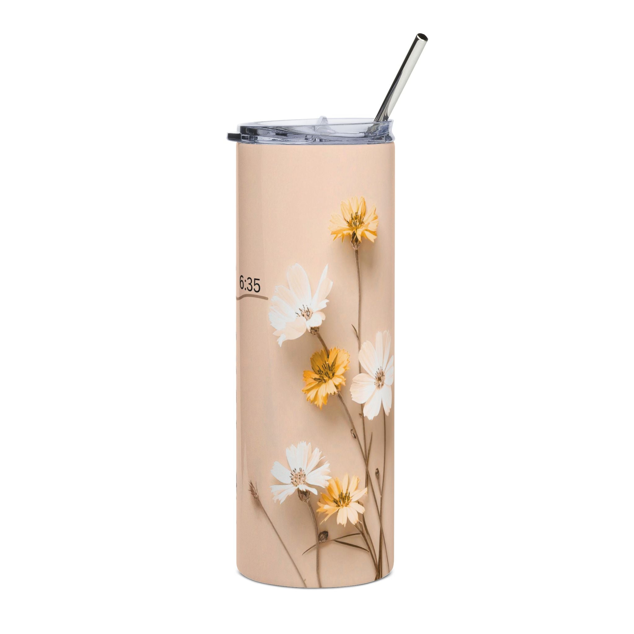 Christian Floral 20oz Stainless Tumbler | Believeth On Me Shall Never Thirst (John 6:35) Orange - 2607053