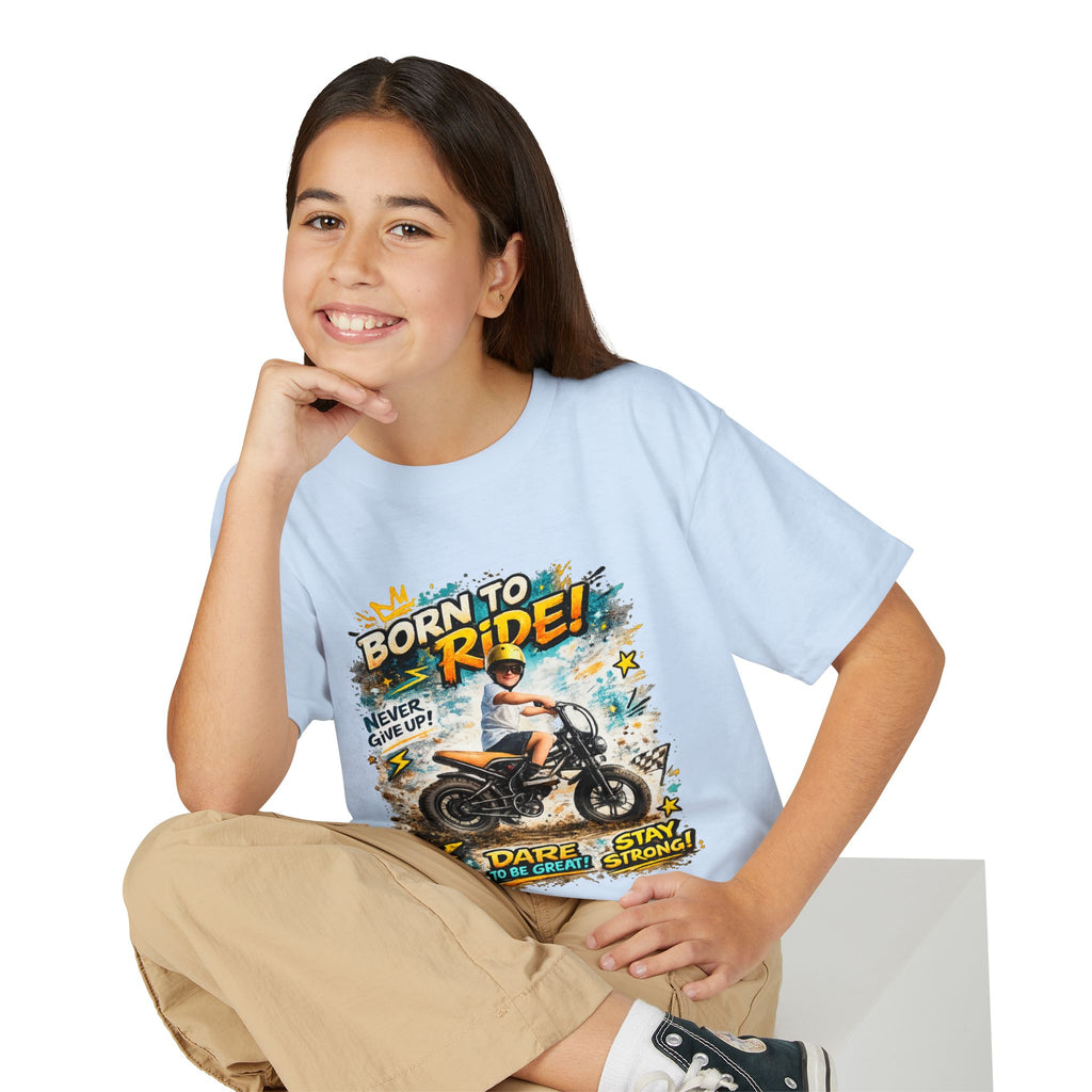 Youth Motorcycle T-Shirt — Born to Ride Graphic Tee for Boys & Girls (Dare to Be Great) 2607042